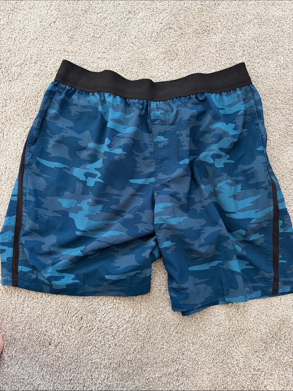 Men's Blue Camo Swim Trunks with Black Waistband